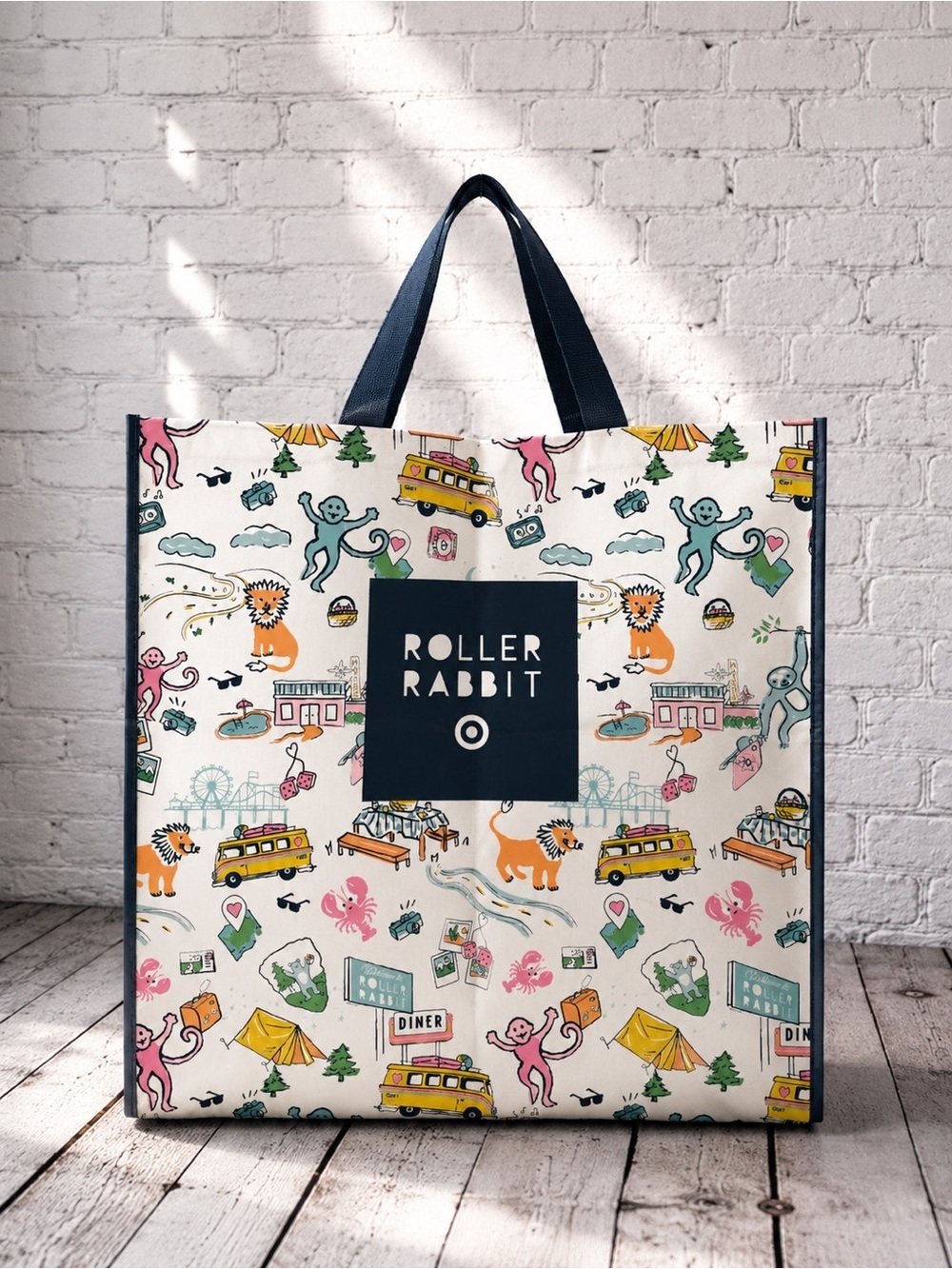 Roller Rabbit Kids Reusable Tote Bag - Cream with Multicolor Print
